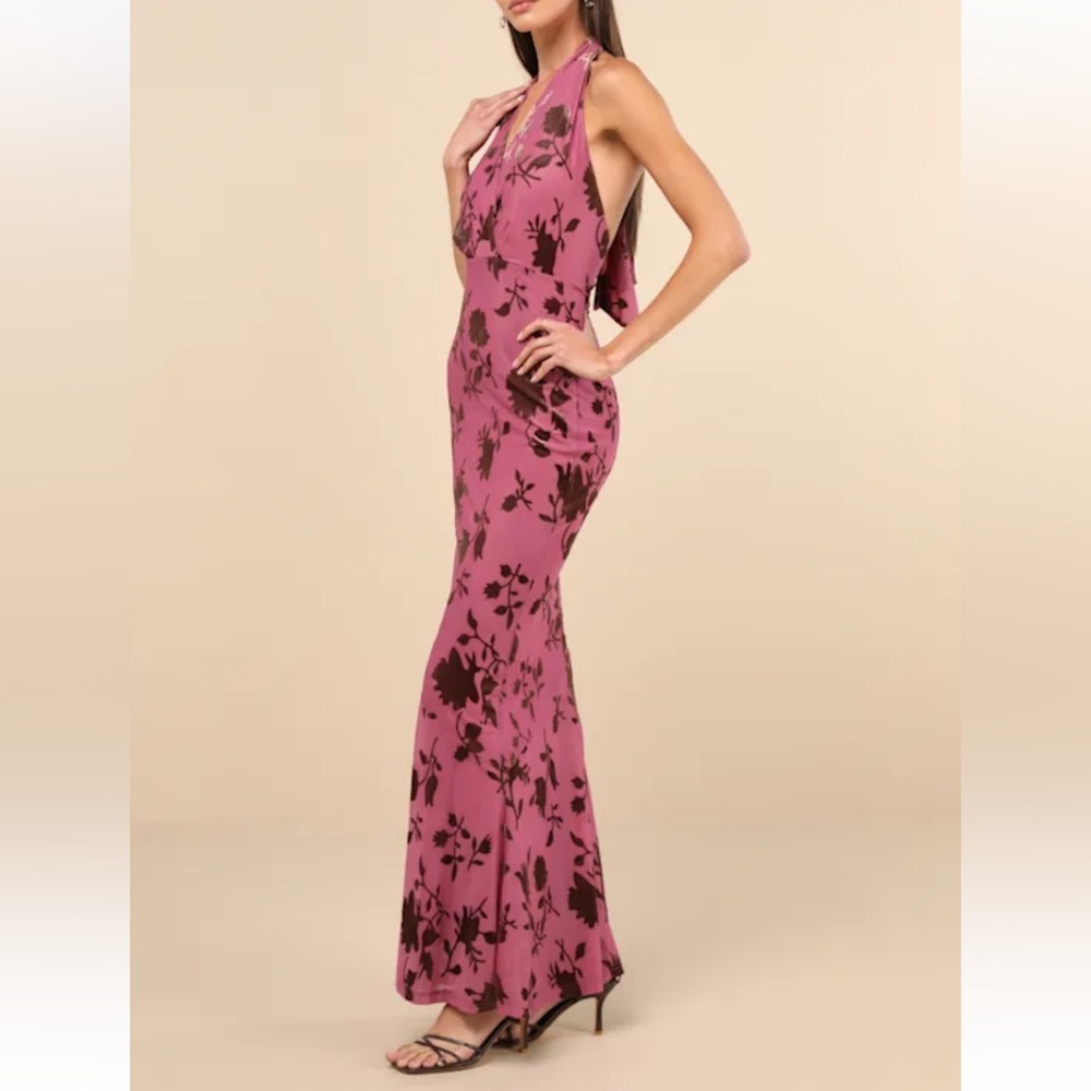 Lulu's Renatta Mauve Purple Floral Burnout Mesh Maxi Dress size large velvet